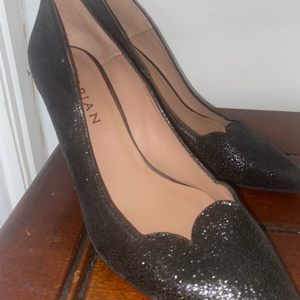 Marian, European Black Sparkle Scalloped Heels, New, Size 40